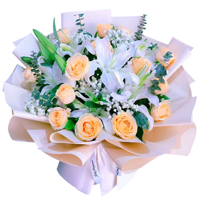 普洱16朵香槟玫瑰2支百合，爱的温暖和幸福