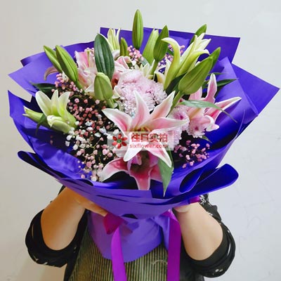 普洱6支粉色多头百合，真诚的问候